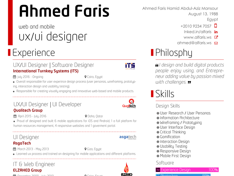 Personal Resume Ux Ui Designer By Ahmed Faris Dribbble Dribbble