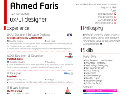 Personal Resume UX/UI Designer design designer personal resume ui ux