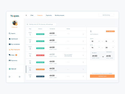 Booking system dashboard