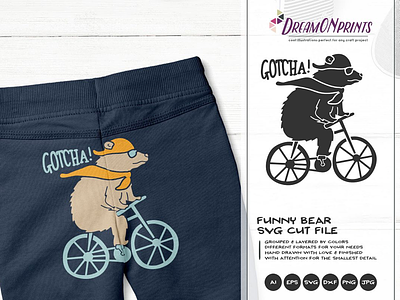 Gotcha!! apparel illustration bear bike children funny animals graphic design illustration illustrator kids shirts