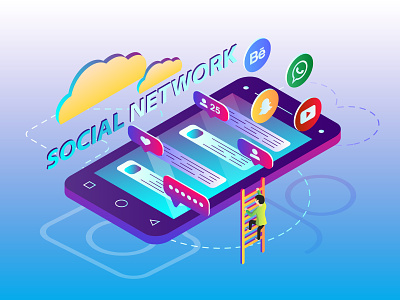 the world of isometry and social networks design illustration vector