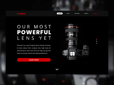 Daily UI 003 - Landing Page camera canon daily ui daily ui 003 landing page learn more ui