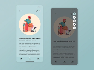 Daily UI 010 - Social Share app app design article app daily ui daily ui 010 dailyui dailyui010 design design daily illustration mobile mobile design skateboarding ui ux