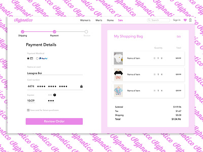 Daily UI 002 - Credit Card Checkout checkout clothing website credit card credit card checkout cute daily ui design form girly invision studio pink ui web design