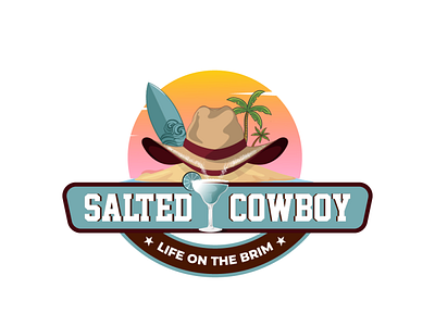 Salted Cowboy bar classic cowboy florida hat logo ocean palm tree pub restaurant sun sunset