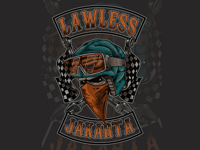 Submition For 10th Anniversary Lawless Jakarta art artworks design art digitalart drawing graphic design helmet illustration lawlessjakarta logo raster roadskull t shirt vector