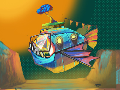 Monster Fish art artworks conceptart design design art fanart fish graphic design handrawn ilustration monsterfish painting steampunk