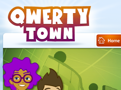 QwertyTown characters header logo orange purple qwertytown website