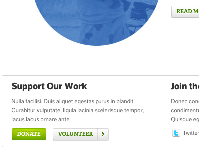 Support Our Work blue buttons css3 design gray green html5 typekit website