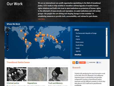 ICTJ.org - Our Work atendesigngroup blue design gray green ictj orange website