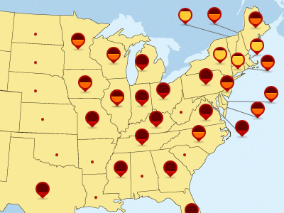 Fair Elections Now - Congressional Support blue design fair elections now map red website yellow