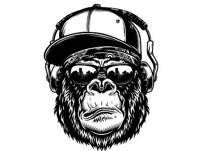 Vectorstock 21639765 cap face gorilla headphones illustration urban vector vectorstock