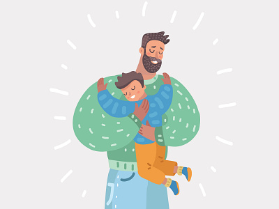 Vectorstock 22340105 family father christmas flat happy hug illustration joy retro simple sketch son stylized vector vectorstock