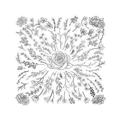 Vectorstock 13831778 bloom botanical floral art flower garden hand hand draw hand drawn illustration ink leaf rose stem tattoo vector vectorstock vintage wedding