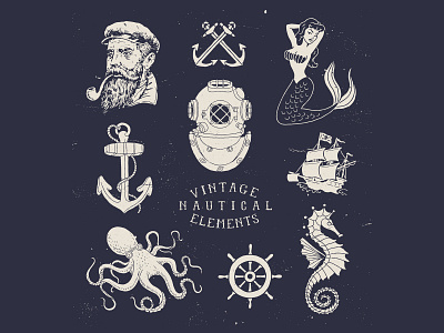 Vectorstock 4899940 anchor dive elements hand draw helmet illustration mermaid nautical oceano octopuss pirate retro sailor sailormoon sailship vector vectorstock vintage
