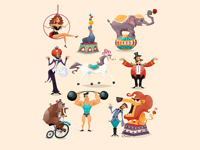 Vectorstock 3639969 bear cartoon art circus elephant entertainment horse illustration lion performer retro show vector vectorstock