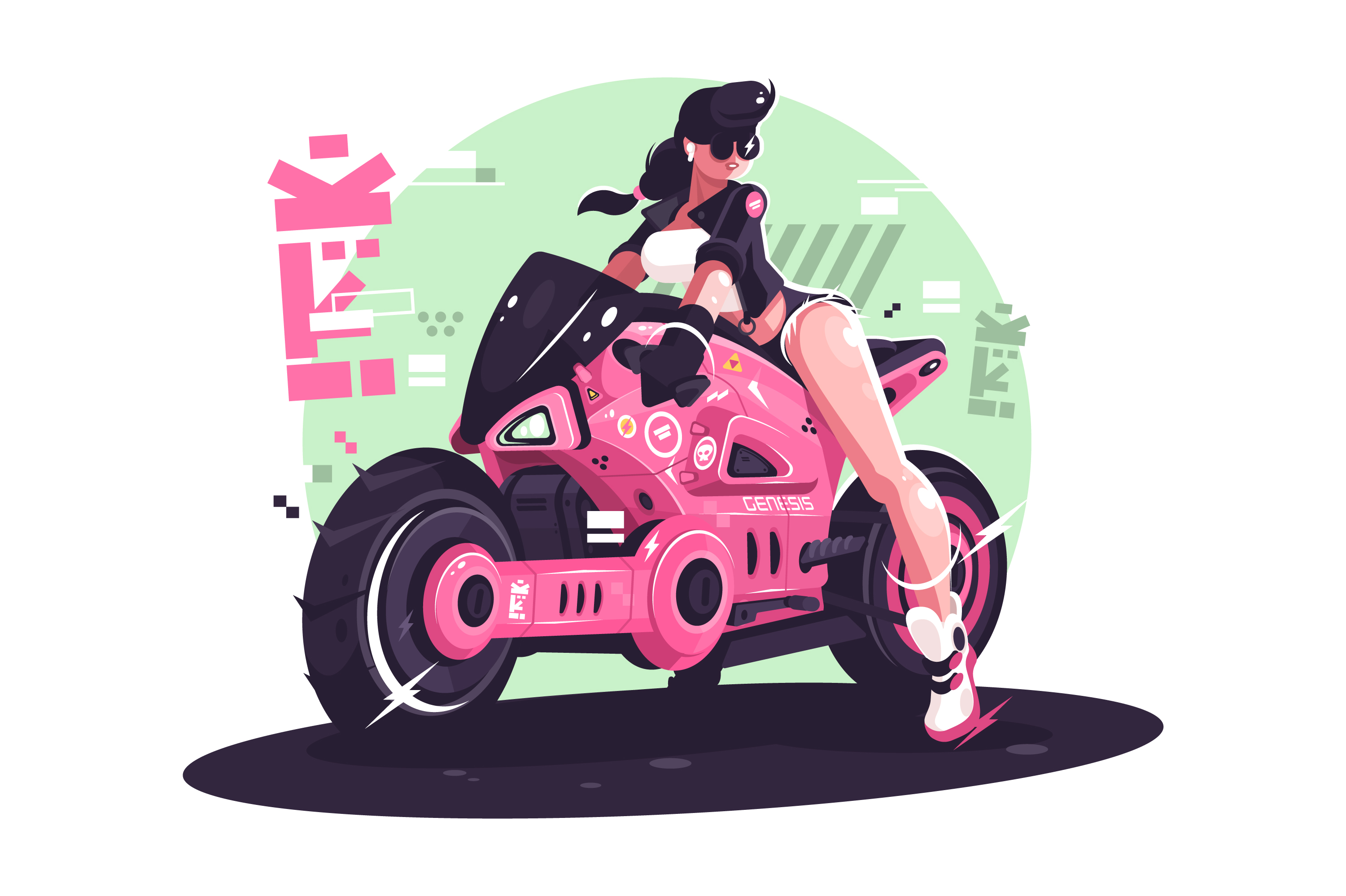 Девушка на мотоцикле рисунок гламур