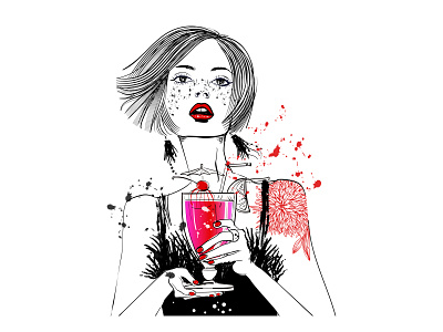 Vectorstock 23822265 cocktail cocktail party drink face fashion hand drawn illustration lady lipstick retro sexy sketch vector vectorstock vintage vogue woman