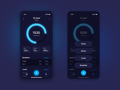 Food tracker app concept pt.2 app concept dark health ios mobile progress tracker ui ux