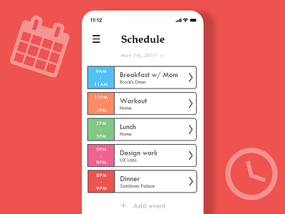 Daily UI #71 - Schedule adobe xd app dailyui design flat mobile ui