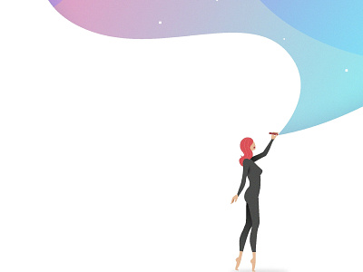Self Portrait blurred drawing gradient illustration red girl red head universe