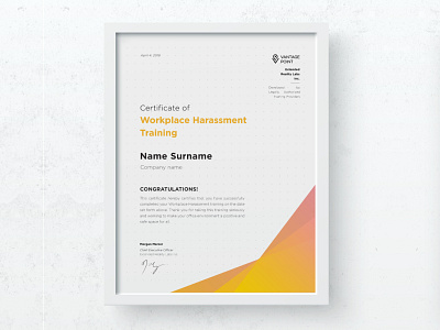Final course certificate certificate frame layout print virtual reality wall yellow
