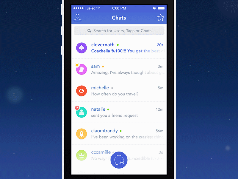 "New Chat" Interaction Animation ios iphone app animation motion ae cards