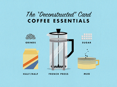 Coffee Essentials blue cards coffee design french press illustration stationery