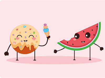 Cute food illustration art cute animal design flat illustration vector watermelon