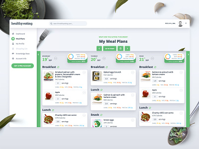 Meal Planning Web App Design calculator calorie healthy eating healthy food healthy living meal planner