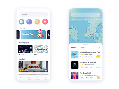 Travel App Concept booking design hotel mapbox mobile sketch travel ui ux