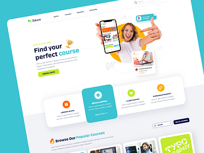 Education - Elearning Landing Page Web branding course courses educa education elearning graphic design landing learning logo page school skills teach testimonial ui ux web website woman