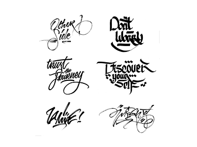 Handwriting with different tools brushes calligraphy exploration handcraft handwriting lettering letters lettrage manual type typography