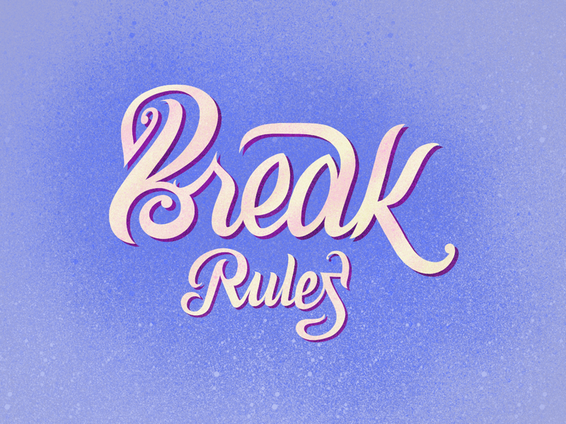 Break Rules typography type lettrage letters lettering handwriting handcraft calligraphy art blue textures painting ligature crack fracture rupture gap wave rules break