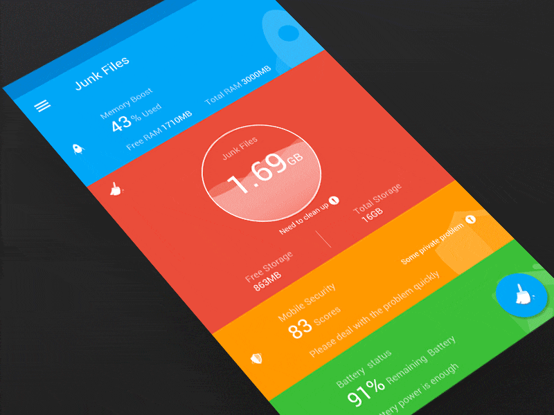 Junk Files cleaner concept graphic motion ui ux