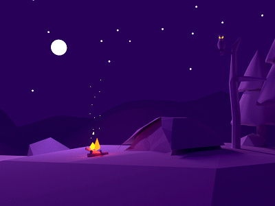 Camping camp camping fire low poly minimal moonlight