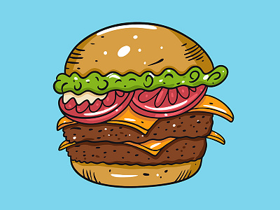 Big Burger bread bun burger cartoon cheese cheeseburger fastfood hamburger illustration lettering salad sketch tomato type vector