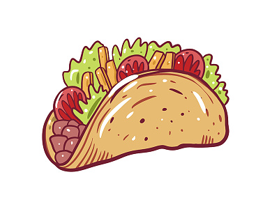Taco Mexican food cartoon cute design eat icon illustration lettuce meat mexican mexican food sketch taco tomato vector