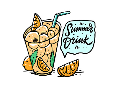 Summer Drink cartoon cocktail cute drink ice cube icon illustration lemon lemonade logo mint sketch smoothie summer vector