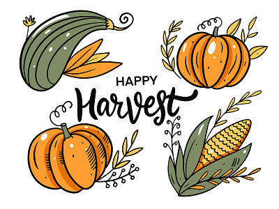 Thanksgiving and Harvest holiday autumn autumn leaves cartoon corn design harvest illustration line art pumpkin pumpkin spice set sketch thanksgiving vector
