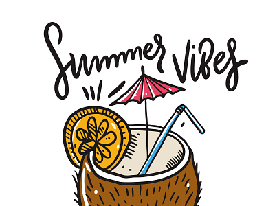 Coconut Cocktail cocktail coconut design icon illustration lettering logo orange sketch summer type typography vector vibes