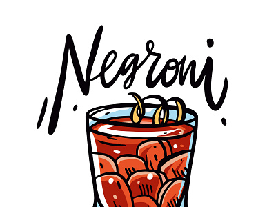 Negroni Cocktail cocktail design glass ice icon illustration lemon lettering logo mint negroni orange red sketch type typography vector