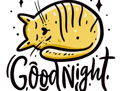 Cute Kitty animal animal and pet black cat design good icon illustration kitty lettering logo night sketch sleep star summer type vector yellow