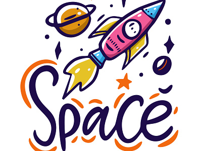 Space and Starship comet design icon illustration lettering logo moon planet sketch space stars starship type vector