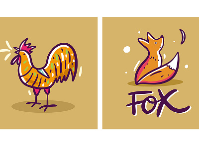Animals cute cartoon cute design fox icon illustration lettering logo rooster sketch summer type vector