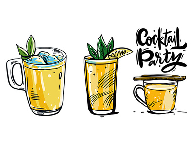 Hot Drinks cartoon cocktail cute design drink glass hot ice icon illustration lemon lettering mint orange sketch type vector vitamin