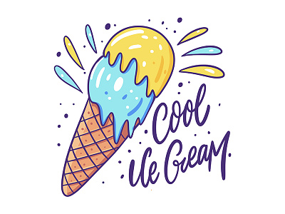 Ice Cream blue cartoon cool cute cute fun funny design funny icecream illustration lettering sketch splash summer sweet type typography vector waffle waffle cone yellow