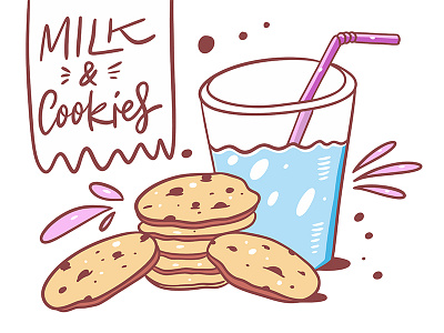 Milk and cookies cartoon chocolate cookie cute design drink illustration lettering logo milk sketch summer tube vector