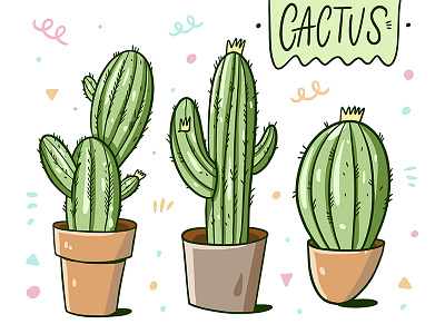 Cactus cactus cartoon cute green illustration plant pot potted plants sketch vector