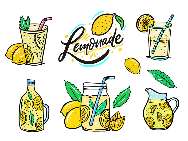 Lemonade bottle cartoon cold cute design drink glass illustration jar lemon lemonade lettering mint sketch slice lemon summer sweet tube